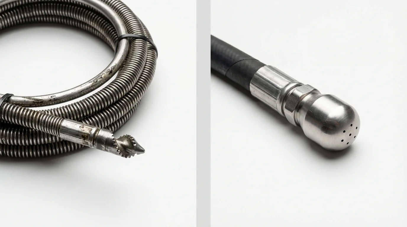 Drain snake cable and hydro jetting nozzle used for drain cleaning in Salina, OK