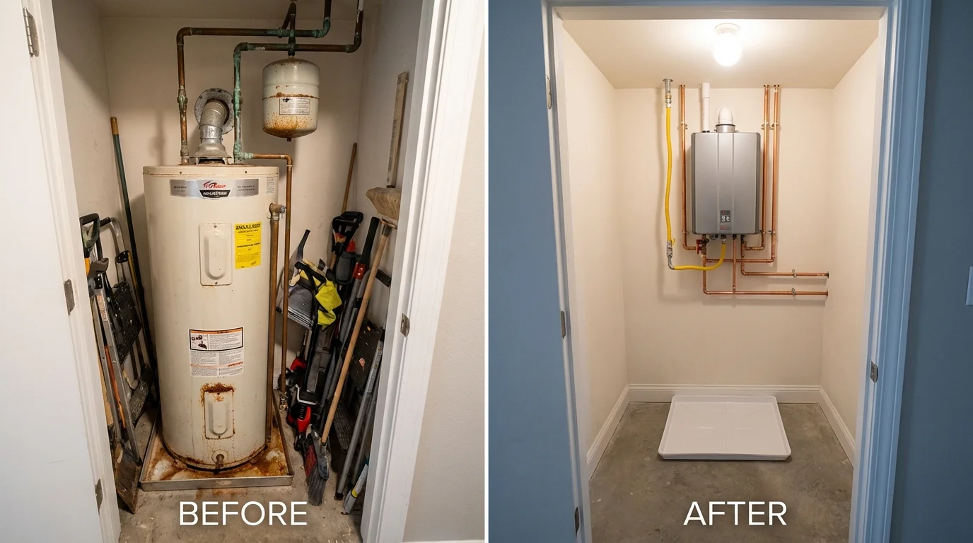 Tank water heater versus wall-mounted tankless unit comparison for Salina, OK homeowners